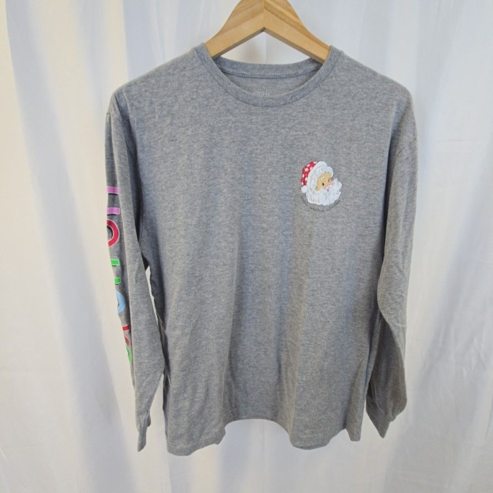 Simply Southern Shirt Womens Medium Gray Santa Claus Christmas Long Sleeve Tee
